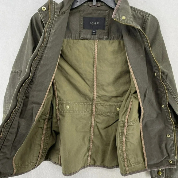 J.Crew Field Utility Jacket Women's 2XS Forest Green Waxed Resin Zipper Pocket - Picture 11 of 13